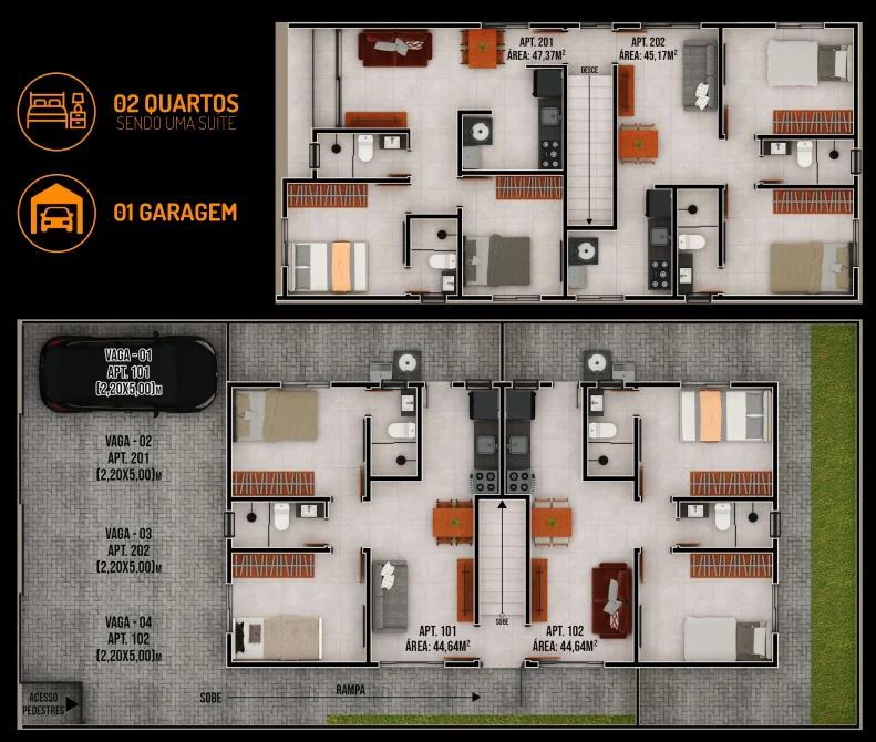 Apartamento no Geisel/Cuia com 2 Quartos sendo 1 Suíte