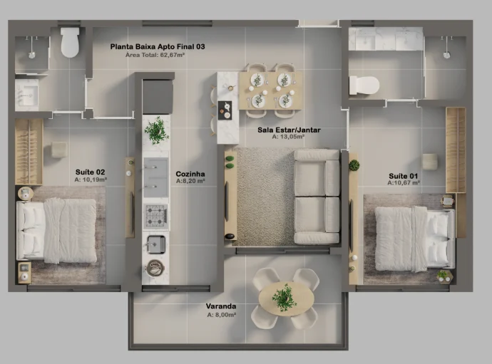 Excelente Apartamento no Jardim Oceania/Bessa com 2  Suítes, Lazer Completo