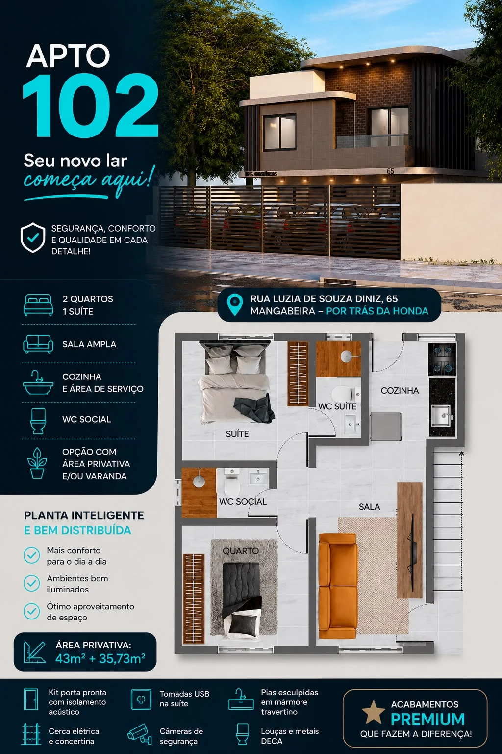 Apartamento em Mangabeira com 2 Quartos sendo 1 Suíte