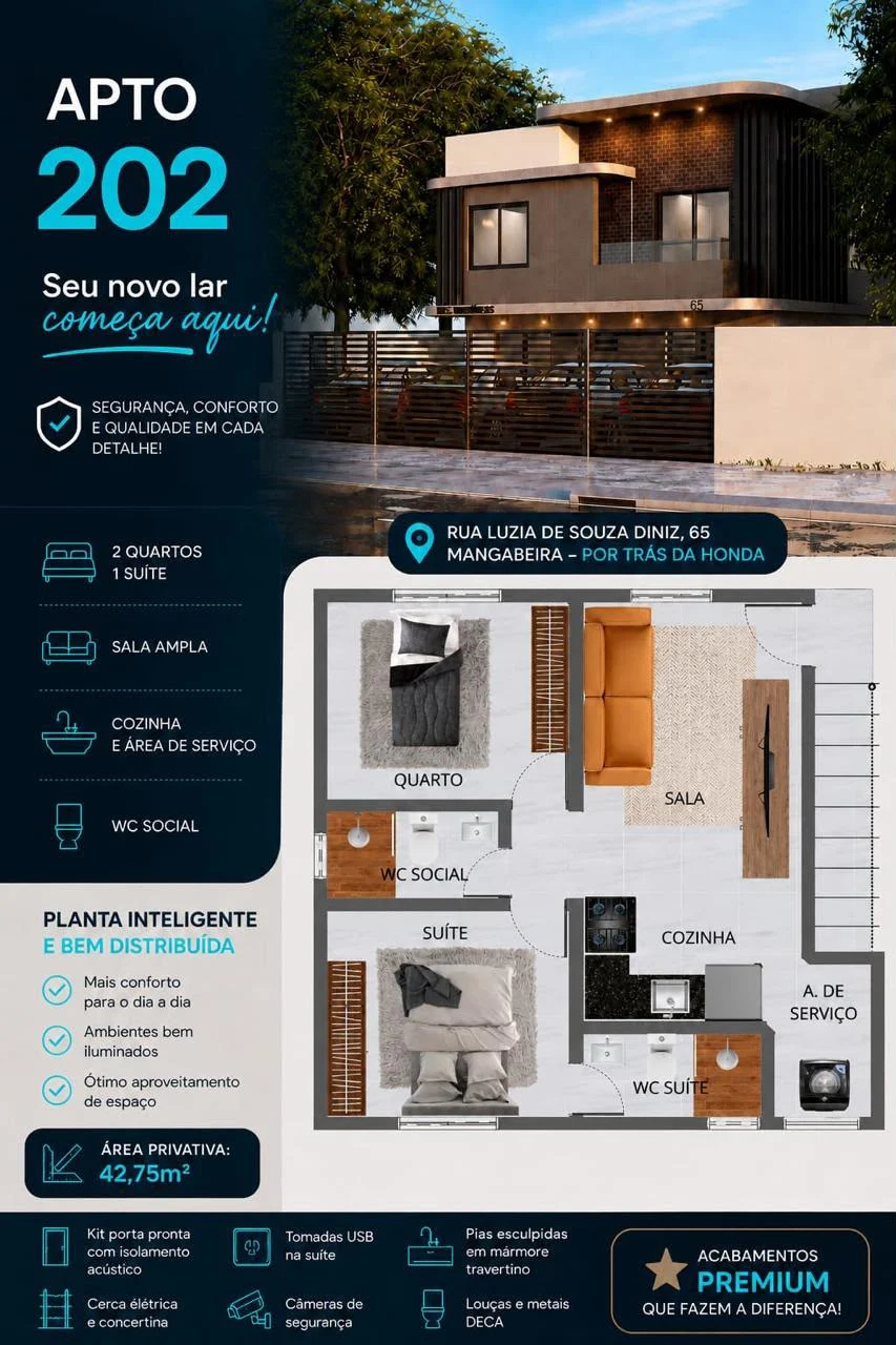 Apartamento em Mangabeira com 2 Quartos sendo 1 Suíte